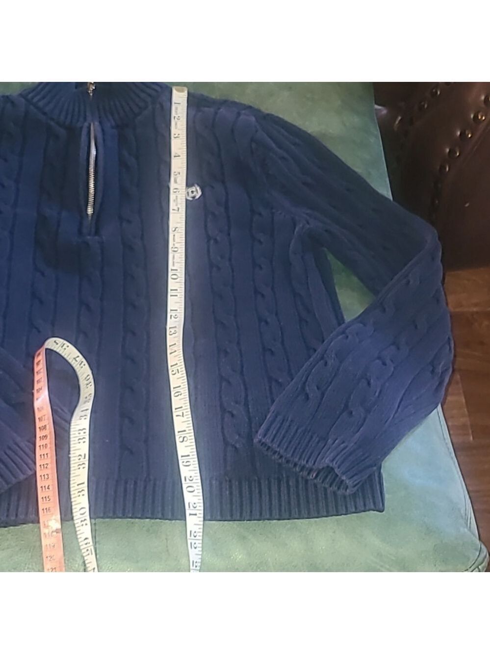 Chaps Cable Knit Sweater.sz.L.dark Blue/white Chaps Emblem. Unisex. (#1573) - Picture 10 of 15